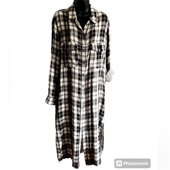 💖💖 SANCTUARY Flannel Snap-Front Long Sleeve Shirt Duster Size L - Picture 6 of 10